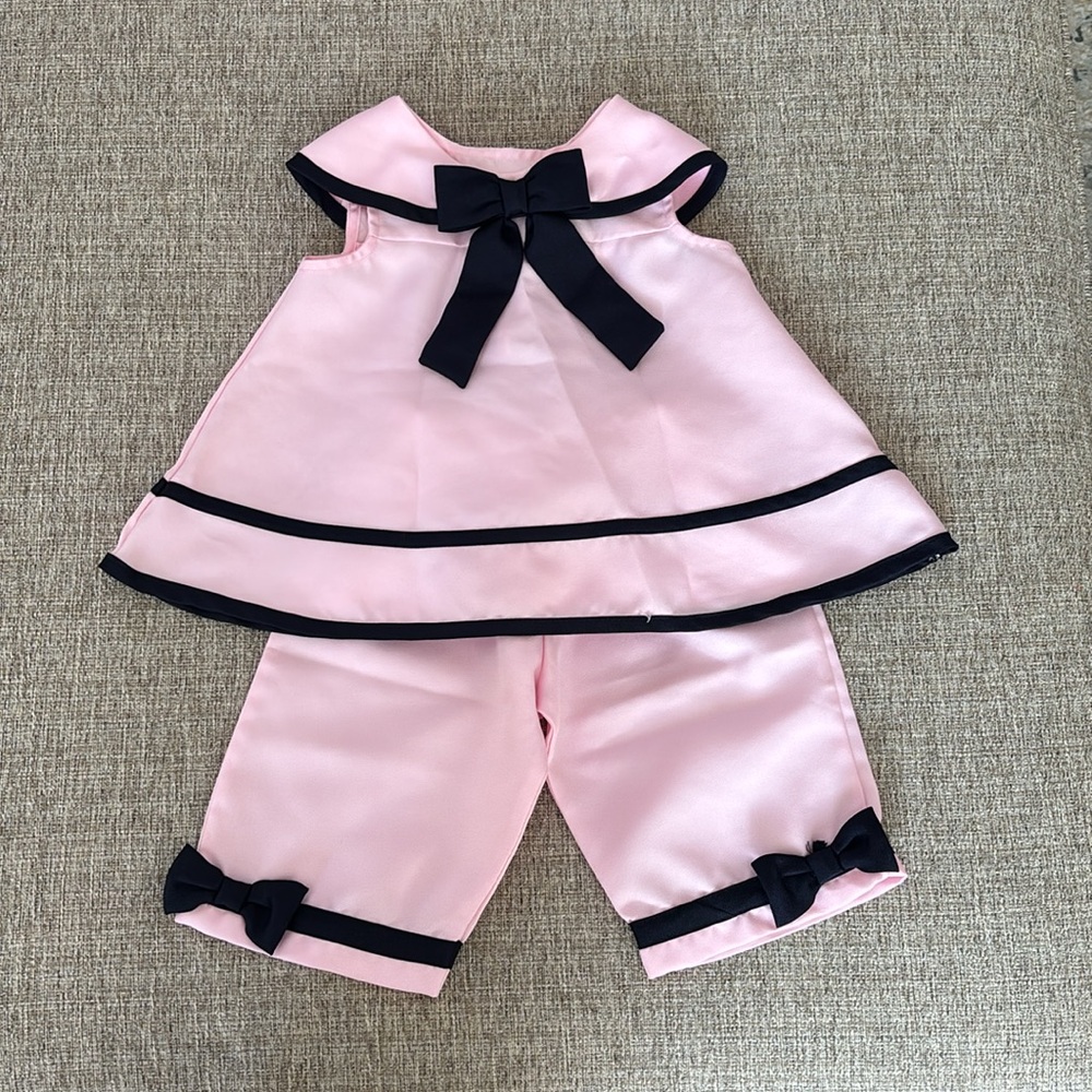 Rare Editions Pink and Navy Bow Girls Matching Set